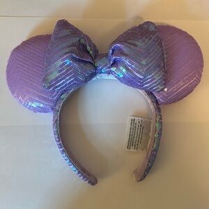 Disney Parks Minnie Iridescent Purple Lavender Sequin Spring Ear Headband